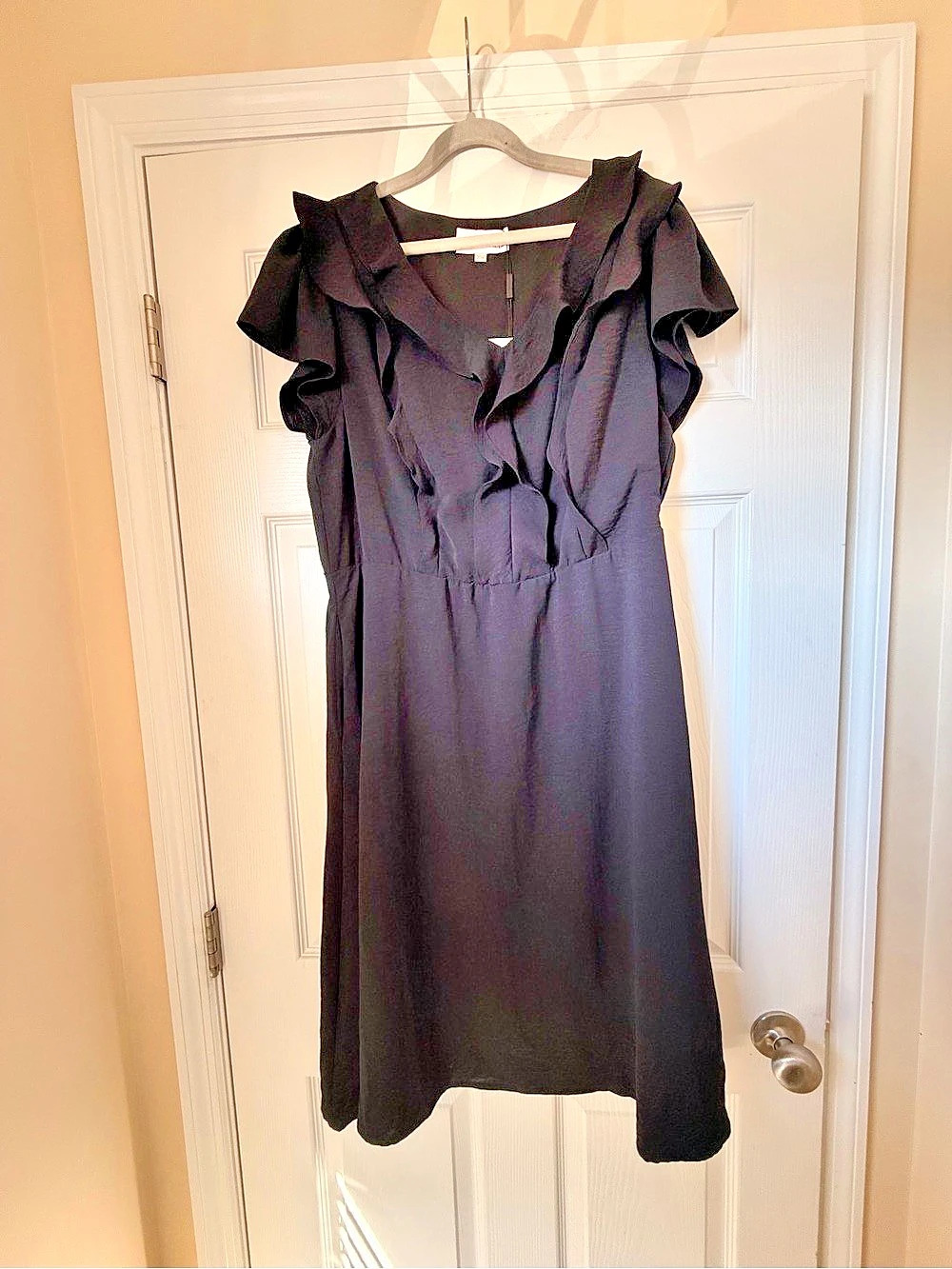 Hanna Nikole Women's Plus Size Chiffon Ruffle Cape Sleeve Dress Chiffon Ruffle